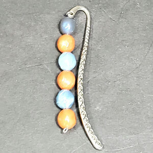 Handmade Orange Blue Beaded Bookmark 3.5"